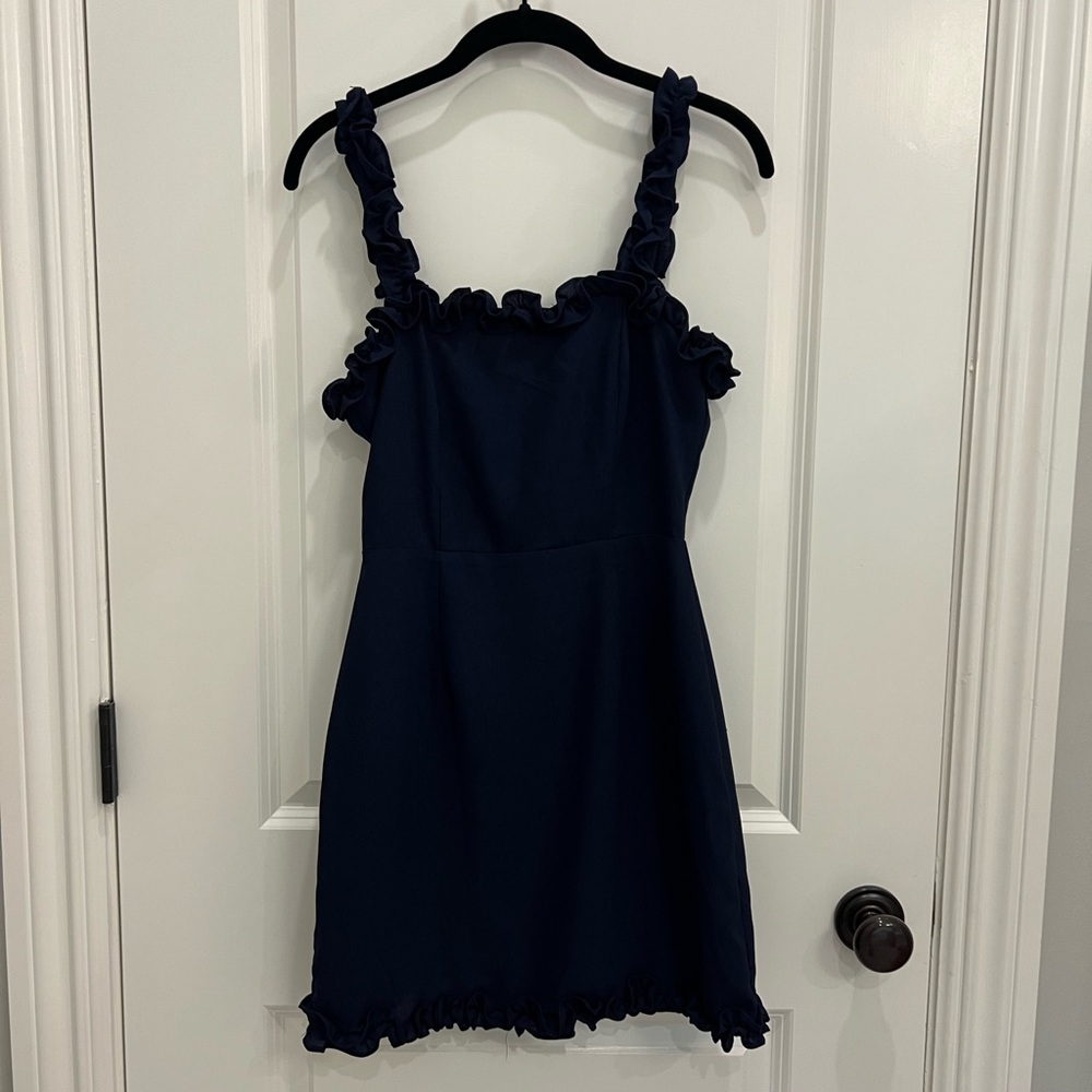 Navy Blue Ruffle Dress - Picture 2 of 3